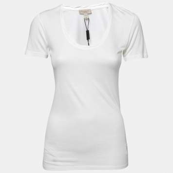 Pre Owned Burberry Brit White Jersey Logo Embroidered Short Sleeve T-Shirt XS