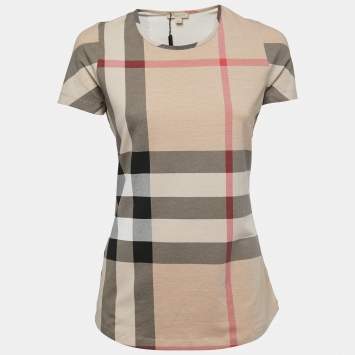 Pre Owned Burberry Brit Beige Giant Check Stretch Cotton Crew Neck T-Shirt M