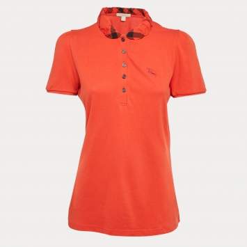 Pre Owned Burberry Brit Orange Cotton Knit Contrast Collar Top M