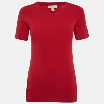 Pre Owned Burberry Brit Red Jersey Crewneck T-Shirt XS