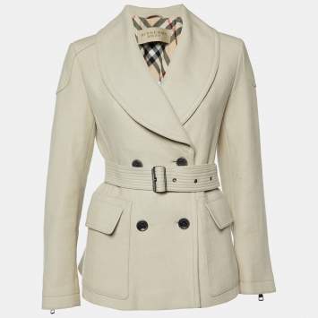 Pre Owned Burberry Brit Beige Wool Double Breasted Coat L
