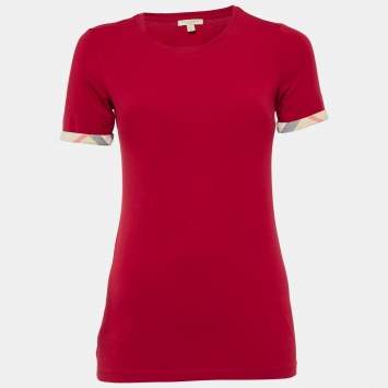 Pre Owned Burberry Brit Red Jersey Crew Neck T-Shirt XS