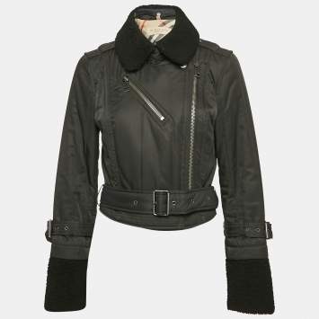 Pre Owned Burberry Brit Black Synthetic Detachable Fur Collar-Cuff Zip-Up Jacket M