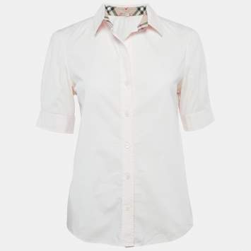 Pre Owned Burberry Light Pink Cotton Button Front Blouse S