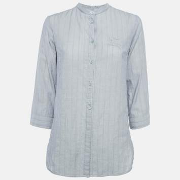 Pre Owned Burberry Brit Grey Pinstripe Button Front Blouse S