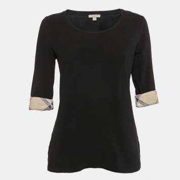 Pre Owned Burberry Brit Black Checks Cuff Jersey T-Shirt M