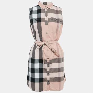 Pre Owned Burberry Brit Pink Tartan Check Cotton Sleeveless Belted Mini Dress S