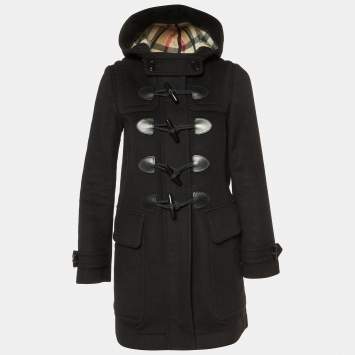 Pre Owned Burberry Brit Black Wool Finsdale Hodded Duffle Coat XS