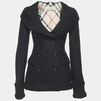 Pre Owned Burberry Brit Black Wool Rib Collar Trim Jacket XS