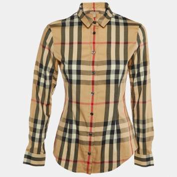 Burberry Brit Beige Nova Check Cotton Button Front Shirt XS