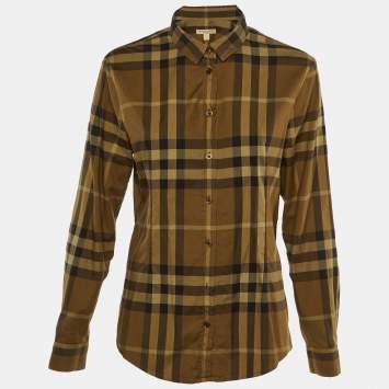 Burberry Brit Khaki Green Checkered Cotton Shirt L