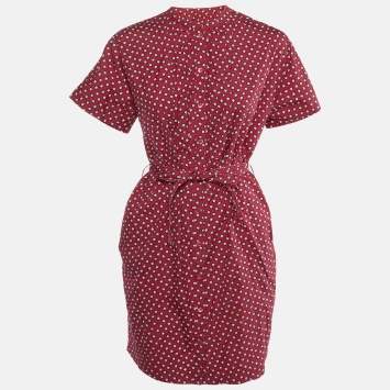 Pre Owned Burberry Red Printed Cotton Belted Shirt Dress S