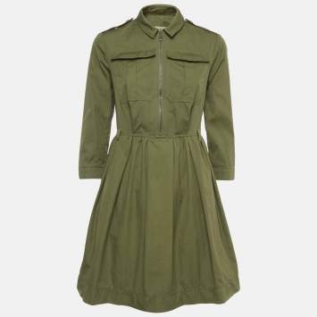 Pre Owned Burberry Brit Olive-Green Cotton Blend Mini Dress S