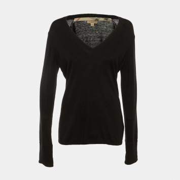 Pre Owned Burberry Brit Black Cotton & Cashmere V-Neck Jumper L