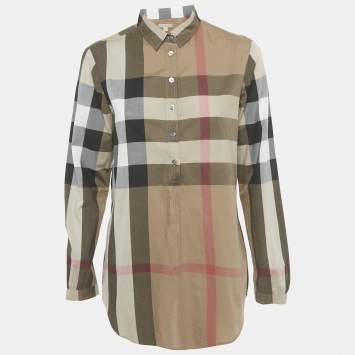 Pre Owned Burberry Brit Beige Nova Check Cotton Long Sleeve Top S