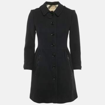 Pre Owned Burberry Brit Black Wool Single Breasted Long Jacket S