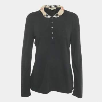 Pre Owned Burberry Brit Black Check Print Detail Cotton T-Shirt L