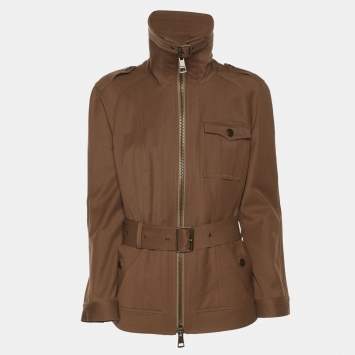Pre Owned Burberry Brit Brown Gabardine Belted Zip Jacket S