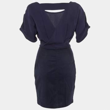 مملوكة مسبقًا Burberry Brit Navy Blue Crepe & Cotton Knee Length Dress S
