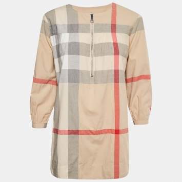 مملوكة مسبقًا Burberry Brit Brown Checked Cotton Tunic XS
