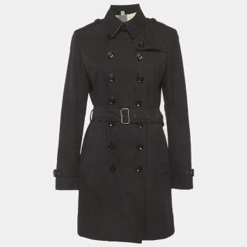 Pre Owned Burberry Brit Black Gabardine Belted Trench Coat M
