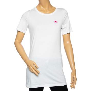 Pre Owned Burberry Brit White Cotton Logo Embroidered Short Sleeve T-Shirt S