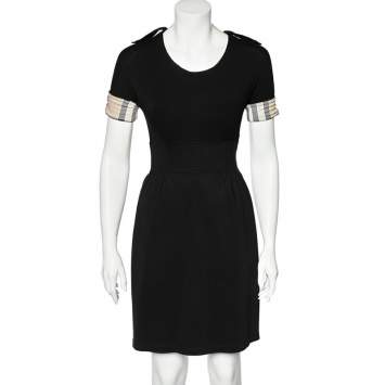 Pre Owned Burberry Brit Black Stretch Knit Short Sleeve Dress S