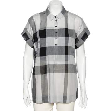 Pre Owned Burberry Brit Grey Checkered Cotton Half Button Shirt XL