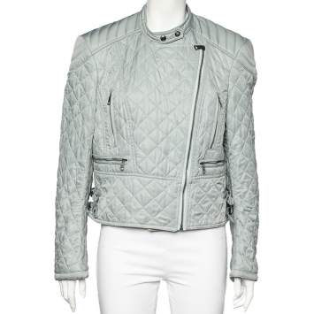 Pre Owned Burberry Brit Light Grey Synthetic Quilted Zip Front Jacket XL
