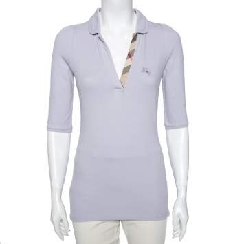 Pre Owned Burberry Brit Lilac Cotton Pique V-Neck Polo T-Shirt S