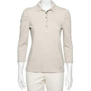 Pre Owned Burberry Brit Beige Cotton Pique Puff Long Sleeve Polo T-Shirt M