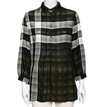 Pre Owned Burberry Brit Green Checkered Cotton Shirt M