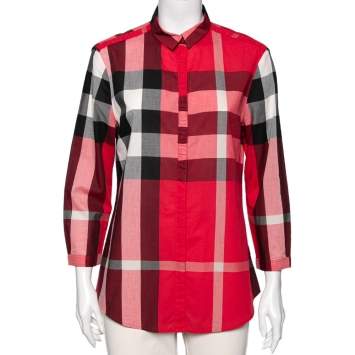 Pre Owned Burberry Brit Red Checkered Button Front Long Sleeve Shirt L