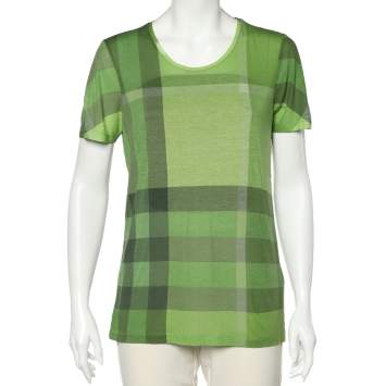 Pre Owned Burberry Brit Green Checkered Modal Knit Round Neck T-Shirt M