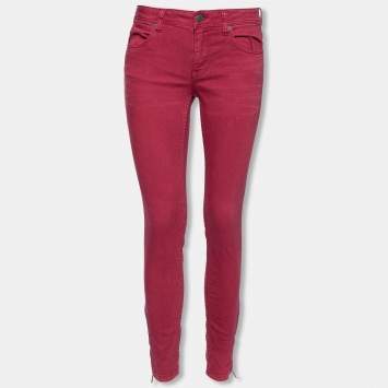 Pre Owned Burberry Brit Burgundy Cotton Skinny Mid Rise Jeans S