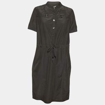 Pre Owned Burberry Brit Olive Cotton Drawstring Elasticized Waist Shirt Dress M