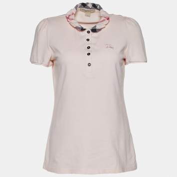 Pre Owned Burberry Brit Pink Cotton Pique Nova Check Collar Detail Polo T-Shirt M