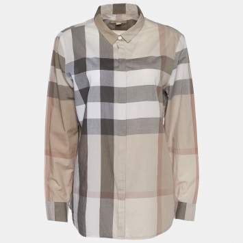 Pre Owned Burberry Brit Beige Novacheck Print Cotton Concealed Button Front Shirt L