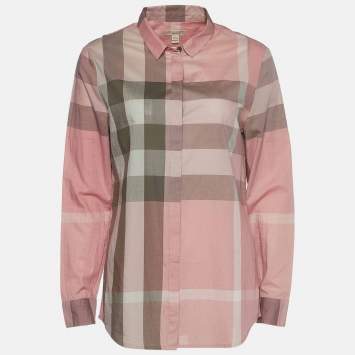 Pre Owned Burberry Brit Pink Check Print Cotton Button Front Shirt S