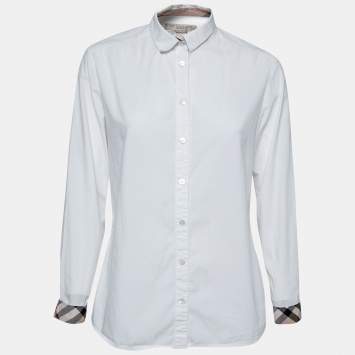 Pre Owned Burberry Brit White Cotton Check Trimmed Button Front Shirt M