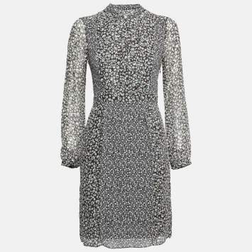 Pre Owned Burberry Brit Green Floral Printed Silk Pleated Front Long Sleeve Dress S