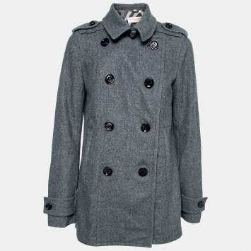 Pre Owned Burberry Brit Grey Wool Double Breasted Belted Coat S