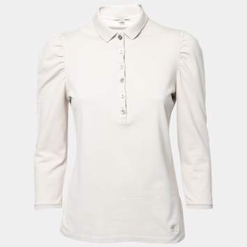 Pre Owned Burberry Brit Beige Cotton Pique Puff Long Sleeve Polo T-Shirt M