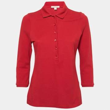 Pre Owned Burberry Brit Red Cotton Pique Long Sleeve Polo Shirt M