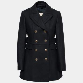Pre Owned Burberry Brit Black Wool Double Breasted Coat S