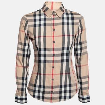 Pre Owned Burberry Brit Beige Nova Check Cotton Button Front Shirt XS