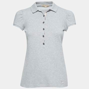 Pre Owned Burberry Brit Grey Cotton Puff Sleeve Polo T-Shirt S