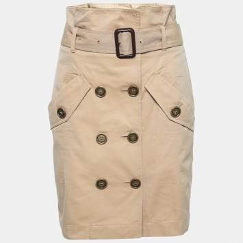 مملوكة مسبقًا Burberry Brit Beige Cotton Button Front Belted Skirt S