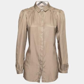 Pre Owned Burberry Brit Brown Silk & Cotton Button Front Tunic M
