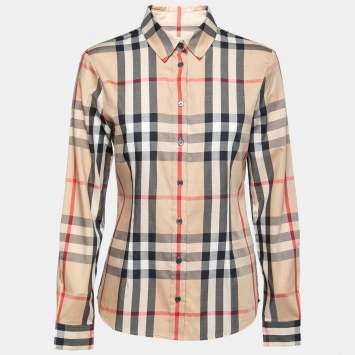 Pre Owned Burberry Brit Beige Nova Check Cotton Long-Sleeve Shirt M 